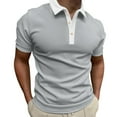 thumbnail image 1 of Bibifish Mens Polo Shirts Light Blue Body White Lapel Collar Button Placket Shirts Mens Spring Summer Basic Daily Tops, 1 of 4