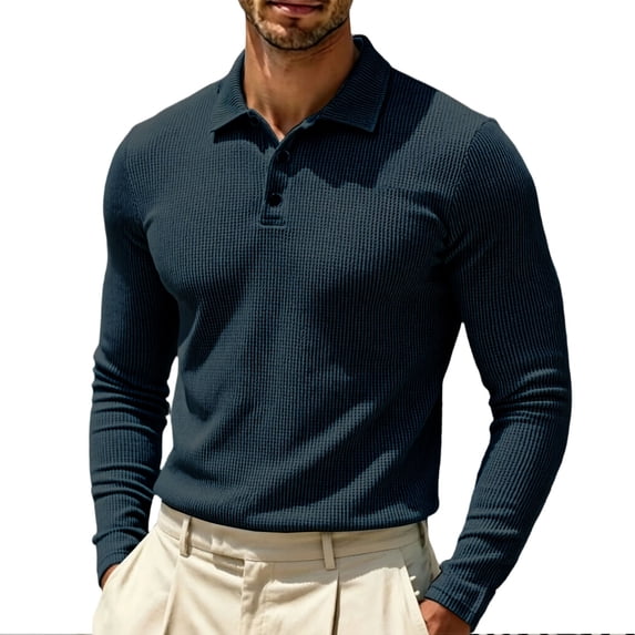 Bibifish Mens Polo Shirts Long Sleeve Waffle Knit Casual Shirts Breathable Classic Fit Daily Wear Tops