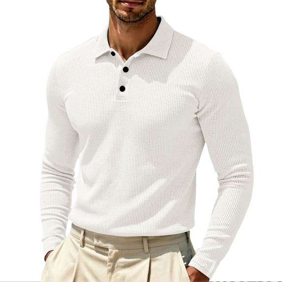 Bibifish Mens Polo Shirts Long Sleeve Waffle Knit Casual Shirts Breathable Classic Fit Daily Wear Tops
