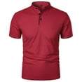 thumbnail image 1 of Bibifish Mens Polo Shirts Mandarin Collar Henley Three Button Shirts Short Sleeve Regular Fit Basic Daily Tops, 1 of 5