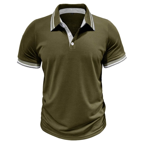 Bibifish Mens Polo Shirts Multi Tone Ribbed Collar Shirts Partial Button Opening Classic Cut Tops