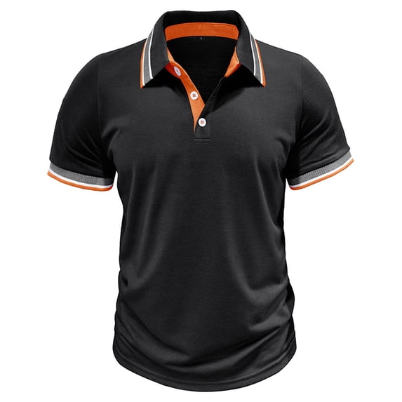 Bibifish Mens Polo Shirts Multi Tone Ribbed Collar Shirts Partial Button Opening Classic Cut Tops