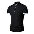 thumbnail image 1 of Bibifish Mens Polo Shirts No Print Short Sleeve Mandarin Collar Solid Black Shirts Summer Daily Wear Tops, 1 of 3
