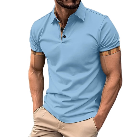 Bibifish Mens Polo Shirts Plaid Inner Lining Detail Shirts Mens Spring Summer Business Daily Wear Tops