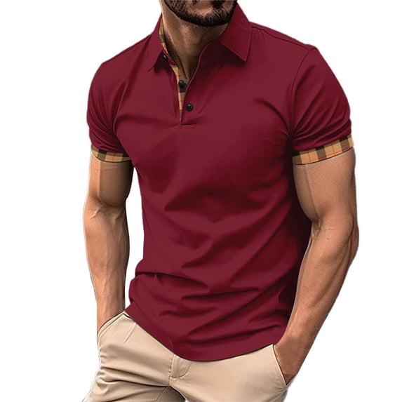 Bibifish Mens Polo Shirts Plaid Inner Lining Detail Shirts Mens Spring Summer Business Daily Wear Tops