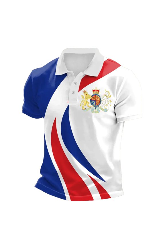 Mens Polo Shirts Royal Crest Graphic Diagonal Print Short Sleeve Shirts Regular Fit Holiday Wear Leisure Tops