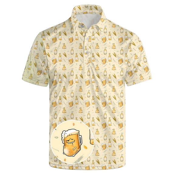 Bibifish Mens Polo Shirts Short Sleeve Beer Mug All Over Print Golf Shirts Lightweight Summer Casual Tops