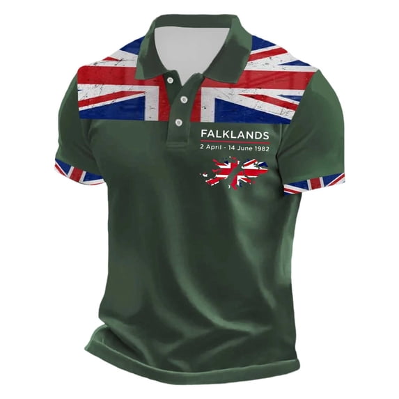 Bibifish Mens Polo Shirts Short Sleeve Falklands War Text Map UK Flag Print Casual Shirts Classic Fit Daily Tops