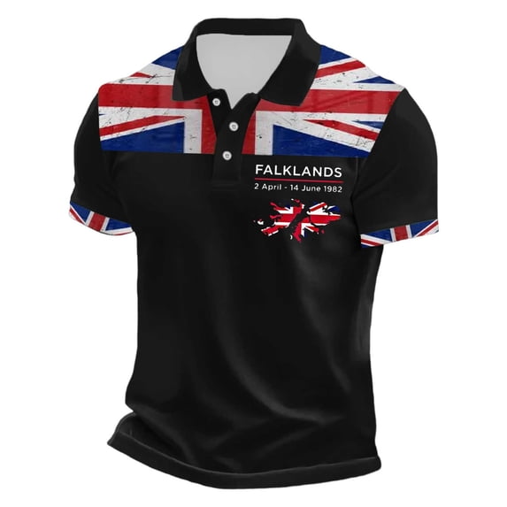 Bibifish Mens Polo Shirts Short Sleeve Falklands War Text Map UK Flag Print Casual Shirts Classic Fit Daily Tops