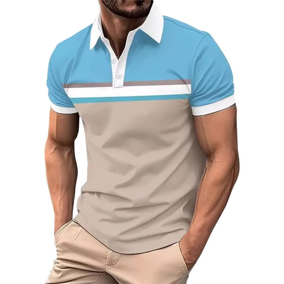 Bibifish Mens Polo Shirts Short Sleeve Horizontal Stripe Color Block Casual Shirts Classic Fit Daily Wear Tops