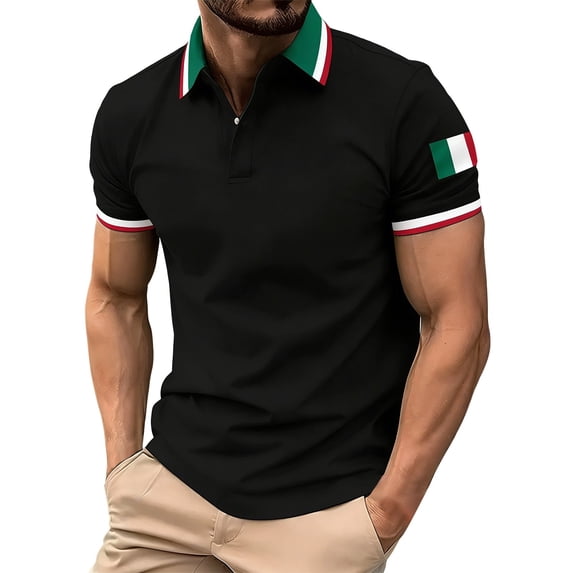 Bibifish Mens Polo Shirts Short Sleeve Italy Flag Contrast Casual Shirts Classic Fit National Style Daily Tops