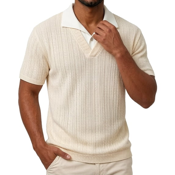 Bibifish Mens Polo Shirts Short Sleeve Knitted Casual Shirts Classic Fit Vintage Style Daily Wear Tops