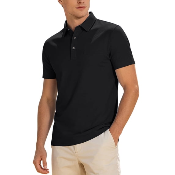 Bibifish Mens Polo Shirts Short Sleeve Pocket Classic Fit Casual Shirts Daily Work Wear Lightweight Tops