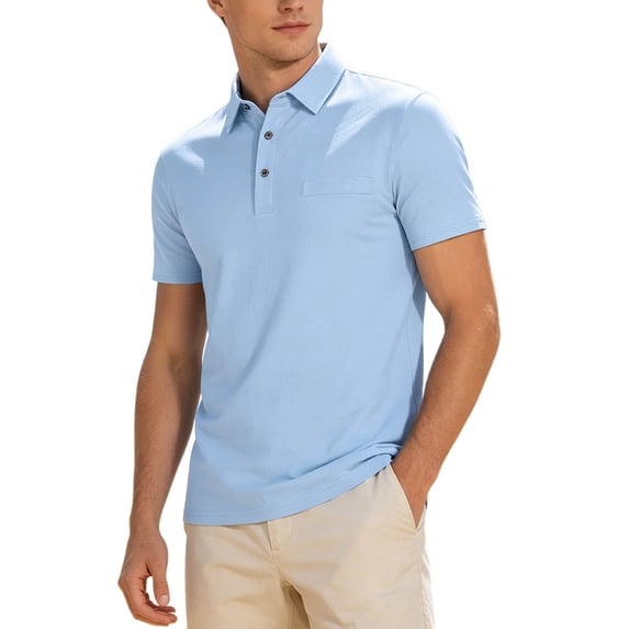 Bibifish Mens Polo Shirts Short Sleeve Pocket Classic Fit Casual Shirts Daily Work Wear Lightweight Tops