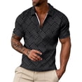 thumbnail image 1 of Bibifish Mens Polo Shirts Short Sleeve Quarter Zip Geometric Line Pattern Casual Shirts Classic Fit Tops, 1 of 4