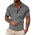 thumbnail image 1 of Bibifish Mens Polo Shirts Short Sleeve Quarter Zip Geometric Line Pattern Casual Shirts Classic Fit Tops, 1 of 4