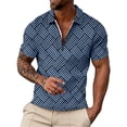 thumbnail image 1 of Bibifish Mens Polo Shirts Short Sleeve Quarter Zip Geometric Line Pattern Casual Shirts Classic Fit Tops, 1 of 4