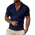 thumbnail image 1 of Bibifish Mens Polo Shirts Short Sleeve Quarter Zip Geometric Line Pattern Casual Shirts Classic Fit Tops, 1 of 4