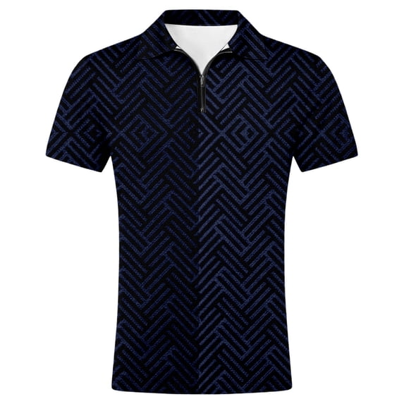 Bibifish Mens Polo Shirts Short Sleeve Quarter Zip Herringbone Geometric Pattern Casual Shirts Lightweight Tops