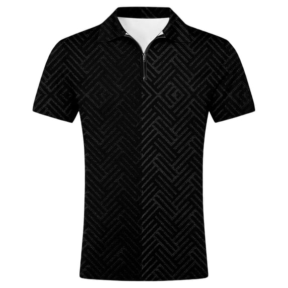 Bibifish Mens Polo Shirts Short Sleeve Quarter Zip Herringbone Geometric Pattern Casual Shirts Lightweight Tops