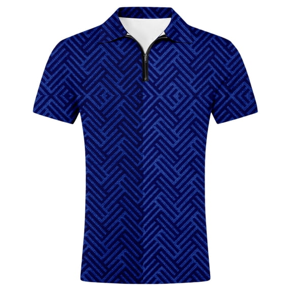 Bibifish Mens Polo Shirts Short Sleeve Quarter Zip Herringbone Geometric Pattern Casual Shirts Lightweight Tops