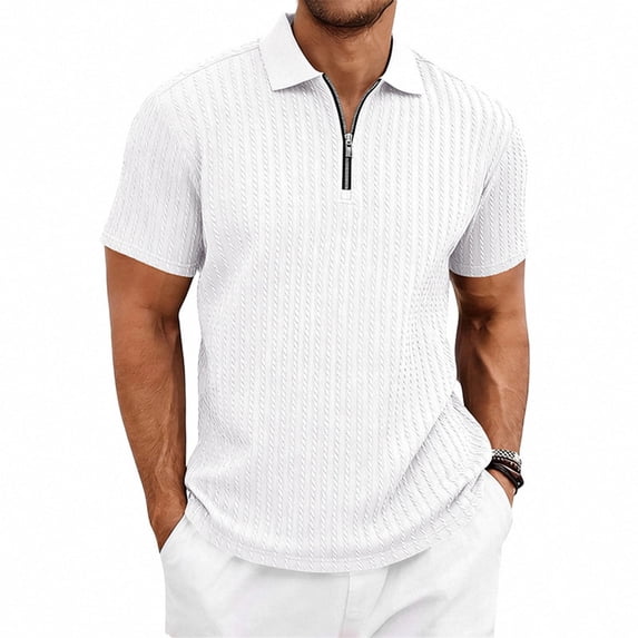 Bibifish Mens Polo Shirts Short Sleeve Quarter Zip Ribbed Knit Casual Shirts Classic Fit Daily Wear Tops
