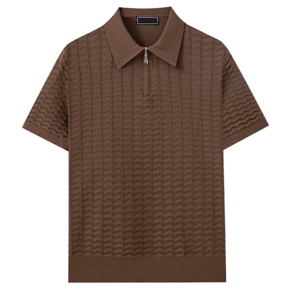 Bibifish Mens Polo Shirts Short Sleeve Quarter Zip Textured Knit Casual Shirts Classic Fit Daily Wear Tops