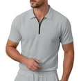 thumbnail image 1 of Bibifish Mens Polo Shirts Short Sleeve Quarter Zip Waffle Knit Casual Shirts Breathable Daily Wear Tops, 1 of 5