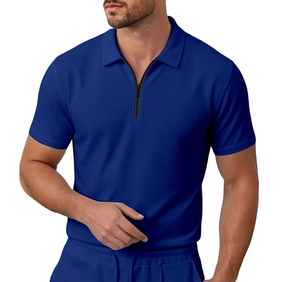 Bibifish Mens Polo Shirts Short Sleeve Quarter Zip Waffle Knit Casual Shirts Breathable Daily Wear Tops
