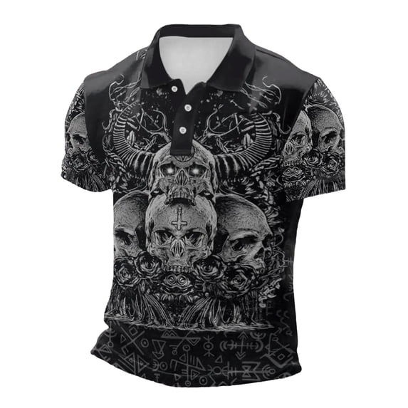 Bibifish Mens Polo Shirts Short Sleeve Skull Graphic Print Casual Shirts Street Style Daily Wear Tops
