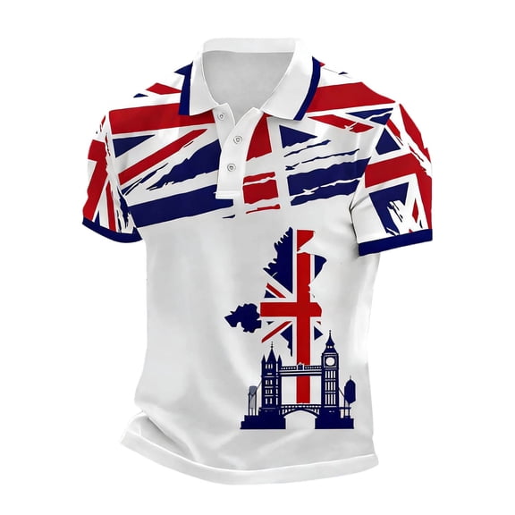 Bibifish Mens Polo Shirts Short Sleeve Torn Union Jack Big Ben Bridge Map Print Casual Polo Tops