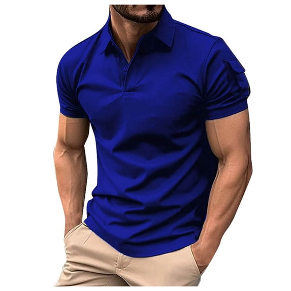 Bibifish Mens Polo Shirts Side Sleeve Pocket Detail Shirts Point Collar Button Front Simple Casual Tops