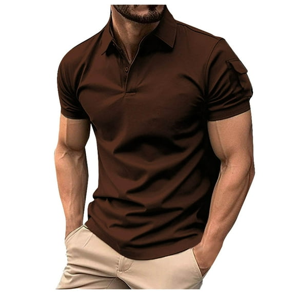 Bibifish Mens Polo Shirts Side Sleeve Pocket Detail Shirts Point Collar Button Front Simple Casual Tops