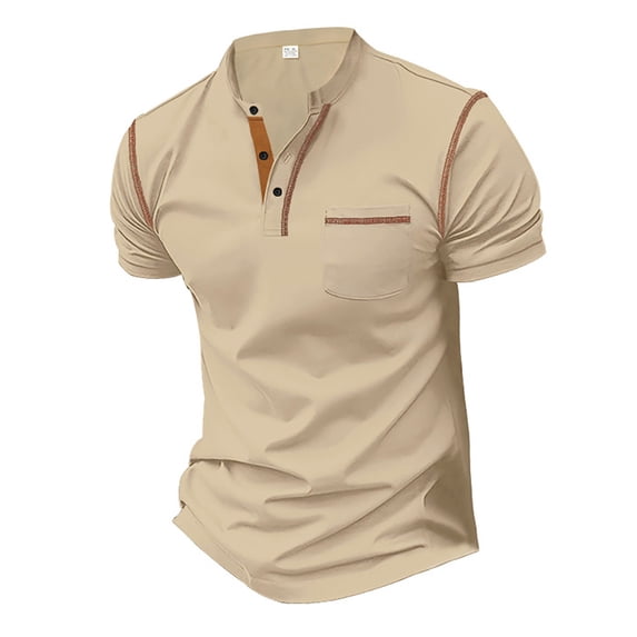 Bibifish Mens Polo Shirts Stand Up Collar Stitch Line Details Shirts Chest Pocket Short Sleeve Casual Daily Tops