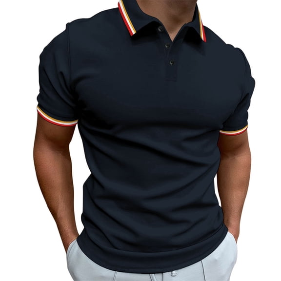 Bibifish Mens Polo Shirts Triple Line Trim Collar Cuffs Solid Fabric Shirts Mens All Season Daily Commute Tops