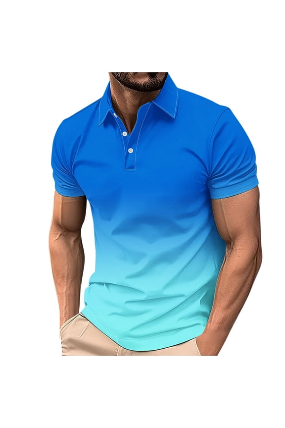 Mens Polo Shirts Two Tone Gradient Solid Short Sleeve Polo Shirts Regular Fit Lightweight Daily Tops