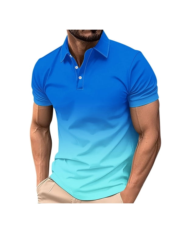 Mens Polo Shirts Two Tone Gradient Solid Short Sleeve Polo Shirts Regular Fit Lightweight Daily Tops