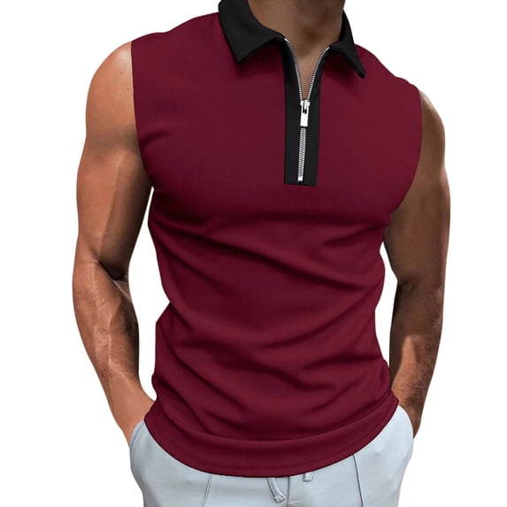 Bibifish Mens Polo Shirts White Collar Zip Front Sleeveless Cut Shirts Mens Spring Summer Light Daily Wear Tops