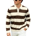 thumbnail image 1 of Bibifish Mens Polo Shirts Wide Horizontal Stripe Pattern Long Sleeve Shirts Classic Fit Weekend Wear Lounge Tops, 1 of 9