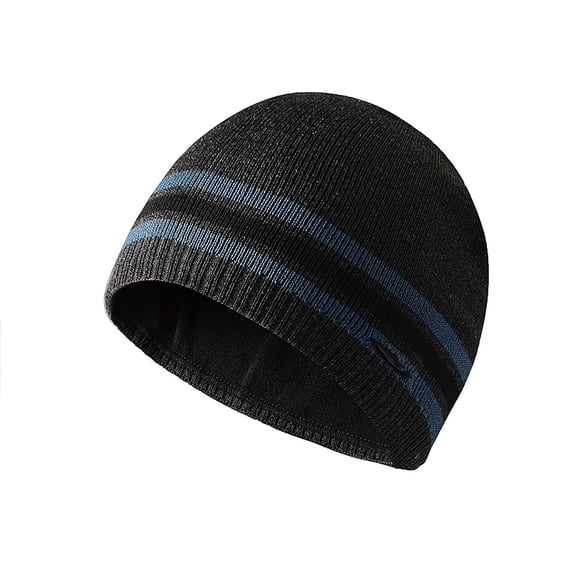 Bibifish Mens Ribbed Knit Beanie Hat With Gray Stripes Fleece Lined Stretchy Warm Midweight Hat Cold Weather Daily Commute Practical Trendy Hats