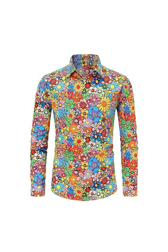 Mens Shirts Floral Print Shirts Long Sleeve Button Down Psychedelic Hippie Casual Shirts Stylish Style Festival Party Tops