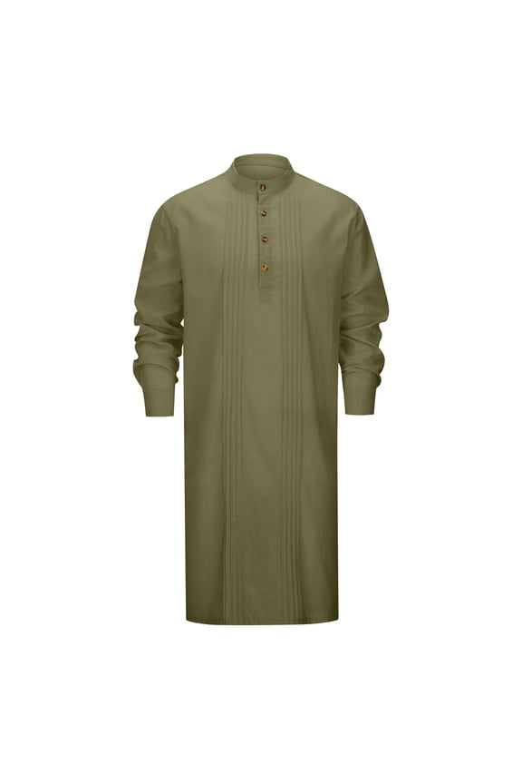 Mens Shirts Long Sleeve Mandarin Collar Pleated Solid Color Kurta Tunic Comfortable Long Sleeve Casual Ethnic Shirts