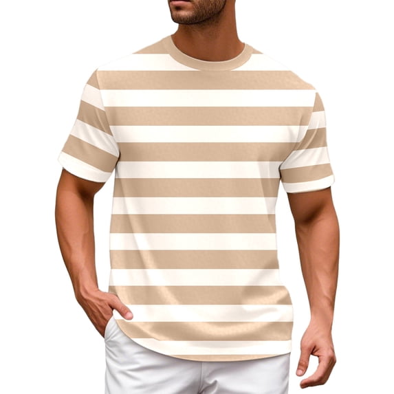 Bibifish Mens Short Sleeve Crew Neck Tee Shirt Classic Striped Breathable Casual All Season Simple Style T-Shirts