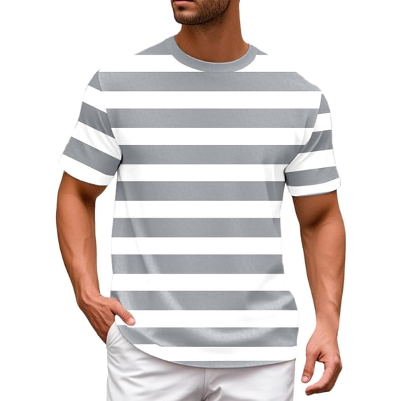 Bibifish Mens Short Sleeve Crew Neck Tee Shirt Classic Striped Breathable Casual All Season Simple Style T-Shirts