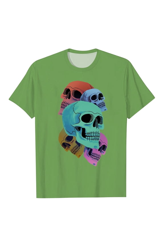 Mens Short Sleeve Graphic Tee Shirt Retro Skull Print Breathable Casual Rock Style Crew Neck T-Shirts
