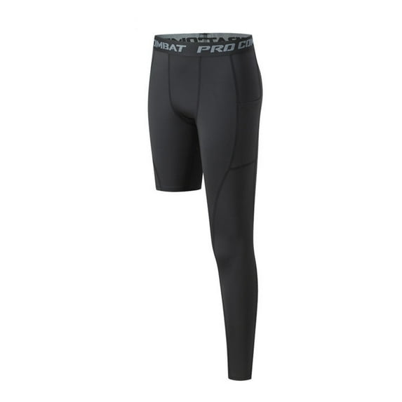 Bibifish Mens Single Leg Compression Fabric 4-Way stretch Tights Waistband Side Pocket Quick Dry Yoga Fitness Gym Outdoor Daily leggings