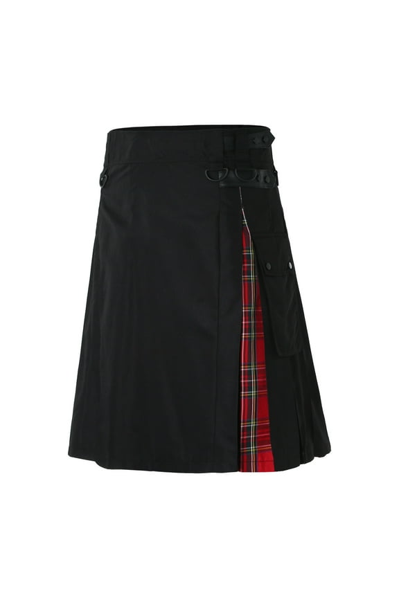 Mens Skirts Traditional Scottish Kilt Tartan Utility Kilt Vintage Gothic Plaid Pleated Skirts Retro Style High Waist Skirts