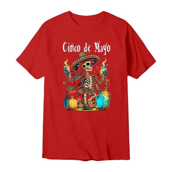 Bibifish Mens T-Shirt Cinco De Mayo Skeleton Print Crew Neck Short ...