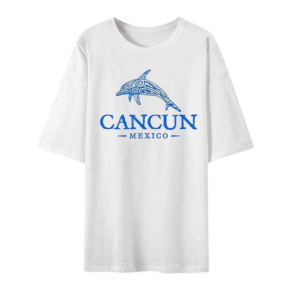 Bibifish Mens T-Shirt Graphic Cancun Dolphin Print Crew Neck Short Sleeve Oversized Loose Fit Tee Vacation Themed Casual Wear Top