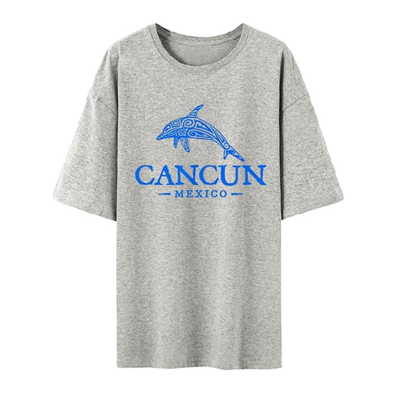 Bibifish Mens T-Shirt Graphic Cancun Dolphin Print Crew Neck Short Sleeve Oversized Loose Fit Tee Vacation Themed Casual Wear Top